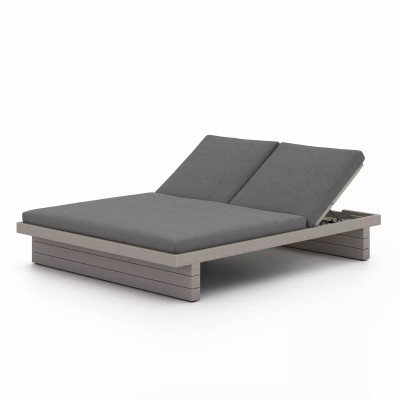 Four Hands Leroy Outdoor Double Chaise, Weathered Grey - Charcoal