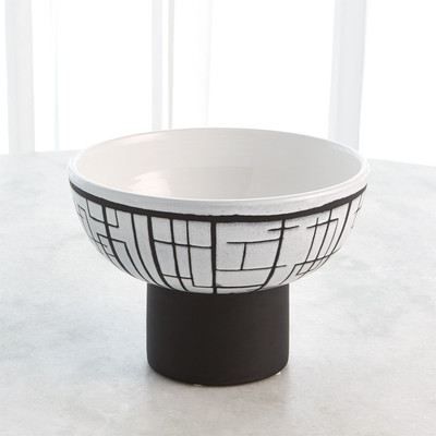 Global Views Black/White Sgraffito Footed Bowl