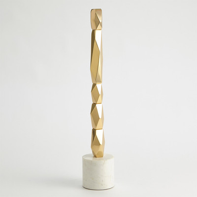 Global Views Facet Block Sculpture - Brass - Tall