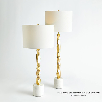 Global Views Facet Block Table Lamp - Brass - Short