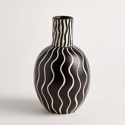 Global Views Graphic Grid Cylinder Vase - Black/White