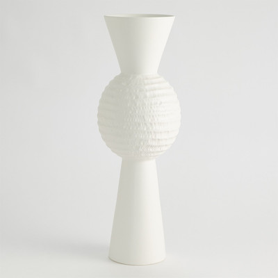 Global Views Low Chiseled Orb Vase - Matte White - Sm