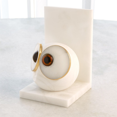 Global Views Pair Alabaster Big Eyed Owl Bookends - Lg