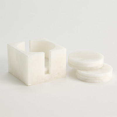 Global Views S/8 Alabaster Coasters W/Holder