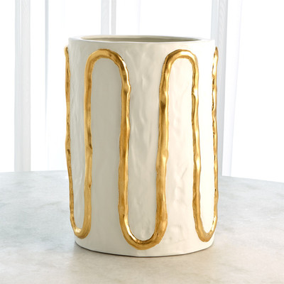 Global Views Serpentine Vase - Matte Whitew/Gold - Sm