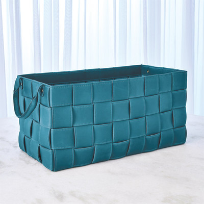 Global Views Soft Woven Leather Basket - Azure - Lg