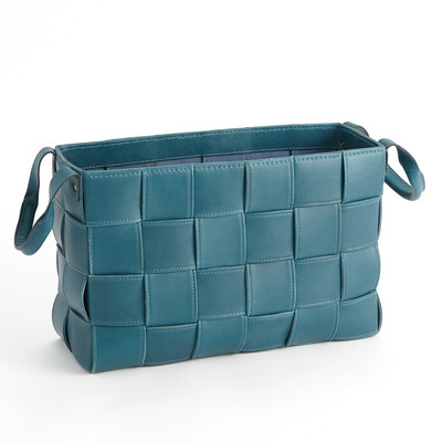 Global Views Soft Woven Leather Basket - Azure - Sm