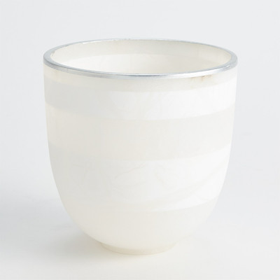 Global Views Striped Alabaster Bowl - White/Silver - Lg