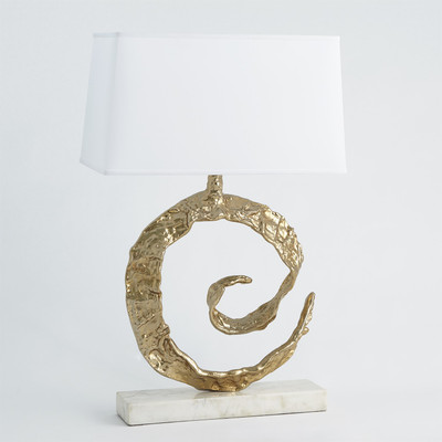 Global Views Swirl Lamp - Brass - White Marble