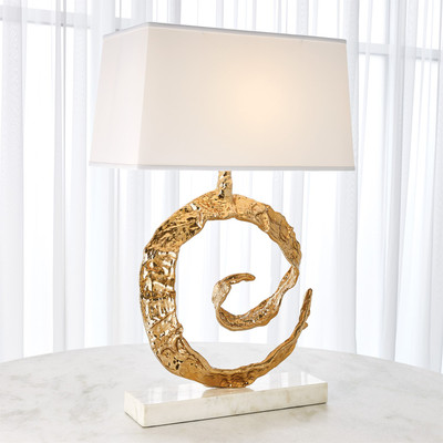 Global Views Swirl Lamp - Brass - White Marble
