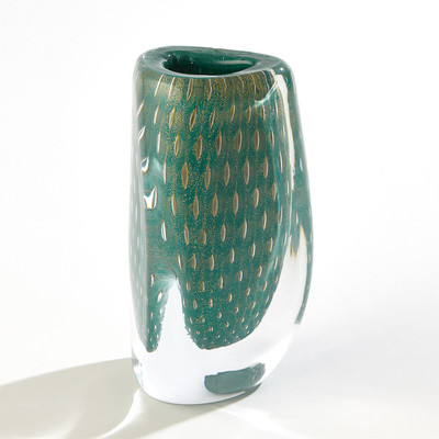 Global Views Triangular Bubbled Vase - Green/Azure