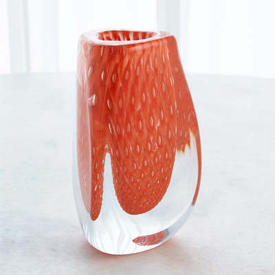 Global Views Triangular Bubbled Vase - Orange