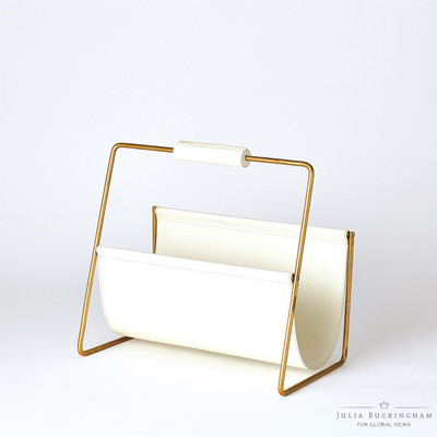 Global Views Vivien Literature Holder - Brass w/White Leather