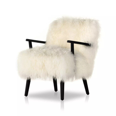 Four Hands Ashland Armchair - Drifted Matte Black - Mongolia Cream Fur