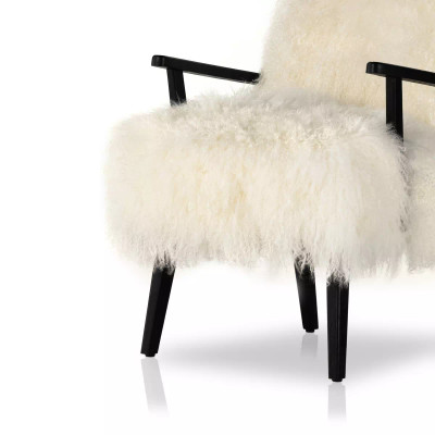 Four Hands Ashland Armchair - Drifted Matte Black - Mongolia Cream Fur