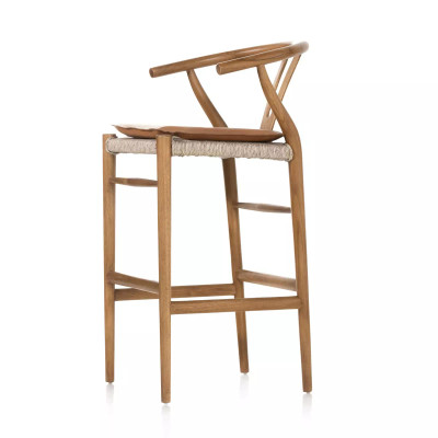 Four Hands Muestra Bar Stool - Natural Teak - Whiskey Saddle