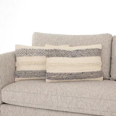 Four Hands Textured Stripe Pillow, Set Of 2 - 16X24" - Grey & White (Closeout)