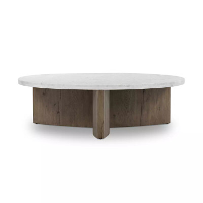 Four Hands Toli Coffee Table - Rustic Grey Veneer - Italian White Marble