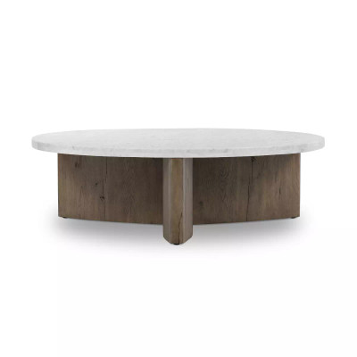 Four Hands Toli Coffee Table - Rustic Grey Veneer - Italian White Marble