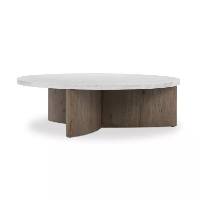 Four Hands Toli Coffee Table - Rustic Grey Veneer - Italian White Marble