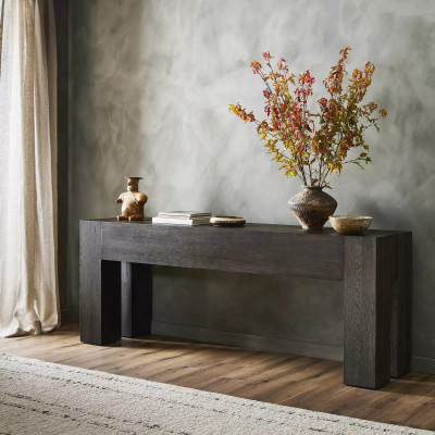 Four Hands Abaso Console Table - Ebony Rustic Wormwood Oak