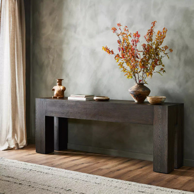 Four Hands Abaso Console Table - Ebony Rustic Wormwood Oak