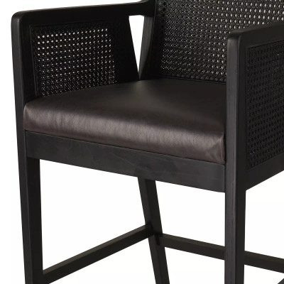 Four Hands Antonia Cane Bar Stool - Brushed Ebony - Sonoma Black (Closeout)