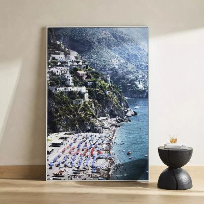 Four Hands Beach In Positano by Slim Aarons - 48"X72" - White Maple Floater