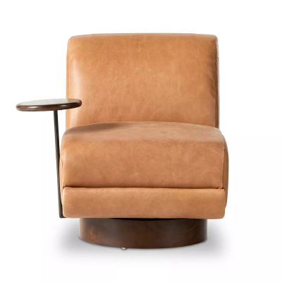 Four Hands Bronwyn Swivel Chair W/ Side Table - Palermo Cognac W/ Almond