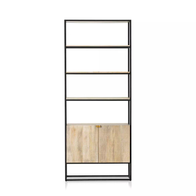 Four Hands Kelby Bookcase - Light Wash Carved Mango
