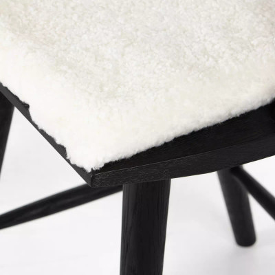 Four Hands Lewis Windsor Counter Stool - Black Oak - Cream Shorn Sheepskin