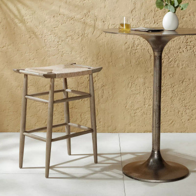 Four Hands Robles Outdoor Dining Bar Stool - Weathered Grey Teak