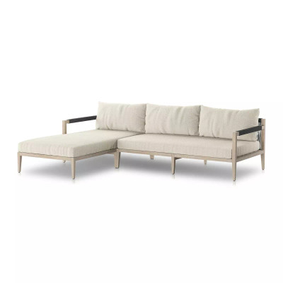 Four Hands Sherwood Outdoor 2 - Piece Sectional, Weathered Grey - Left Chaise - Fiqa Boucle Cream (Closeout)