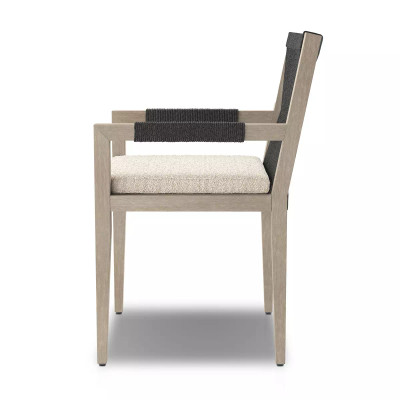 Four Hands Sherwood Outdoor Dining Armchair, Weathered Grey - Fiqa Boucle Cream (Closeout)