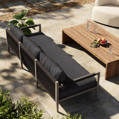 Four Hands Sherwood Outdoor Sofa, Weathered Grey - 93" - Fiqa Boucle Slate