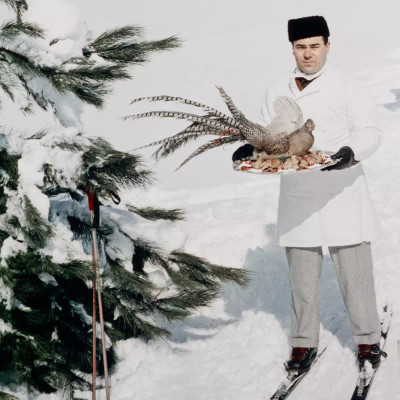 Four Hands Skiing Waiters by Slim Aarons - 24"X24"