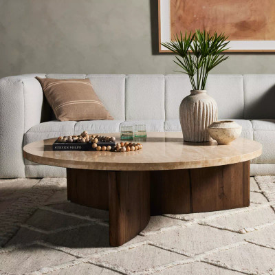 Four Hands Toli Coffee Table - Rustic Fawn Veneer - Travertine