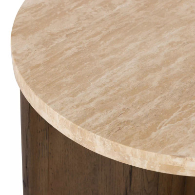 Four Hands Toli End Table - Rustic Fawn Veneer - Travertine