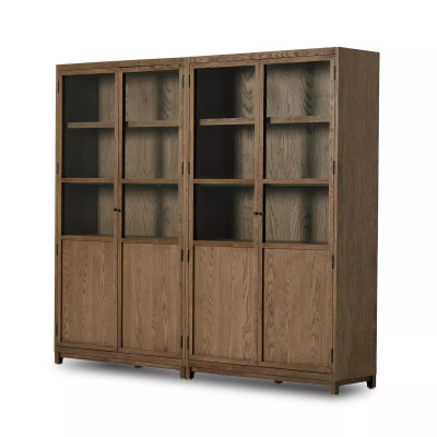 Four Hands Millie Panel and Glass Door Double Cabinet - Drifted Oak Solid (Closeout)