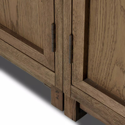 Four Hands Millie Panel and Glass Door Double Cabinet - Drifted Oak Solid (Closeout)