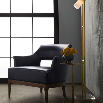 Arteriors Laurette Chair Indigo Leather Dark Walnut