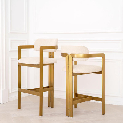 Eichholtz Donato Bar Stool - Brushed Brass Bouclé Cream