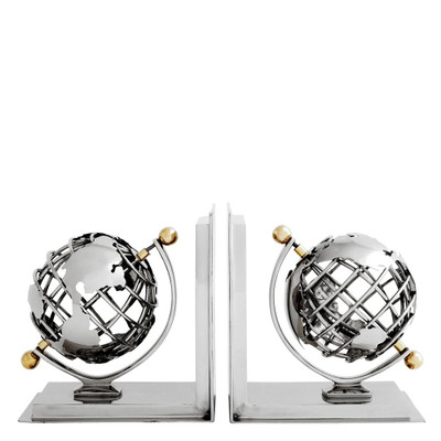 Eichholtz Globe Bookend - Nickel Polished Brass - Set Of 2