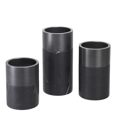 Eichholtz Sierra Candle Holder - Black Marble Bronze - Set Of 3