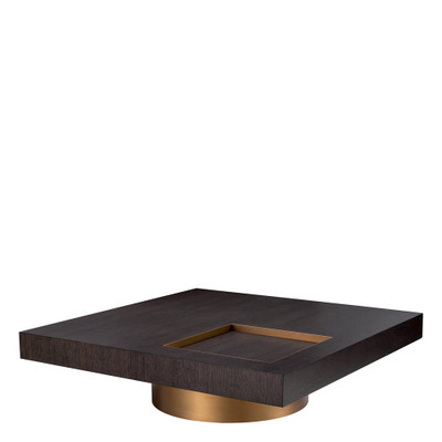 Eichholtz Otus Coffee Table - Square Mocha Oak Veneer Brushed Brass