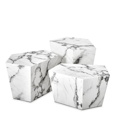 Eichholtz Prudential Coffee Table - White Faux Marble - Set Of 3