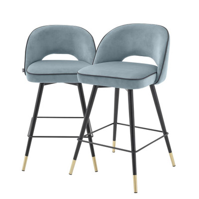 Eichholtz Cliff Counter Stool - Savona Blue Velvet - Set Of 2