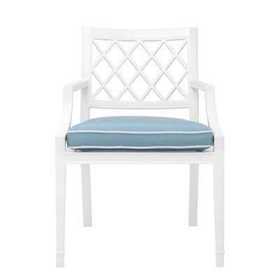 Eichholtz Paladium Outdoor Dining Chair - With Arm White Sunbrella Mineral Blue