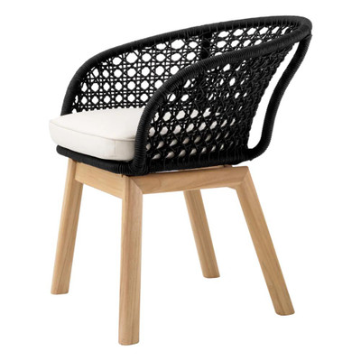 Eichholtz Trinity Outdoor Dining Chair - Black Weave Flores Off-White