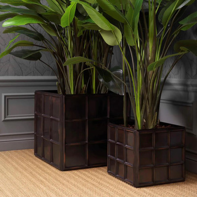 Eichholtz Grid Planter - L Antique Bronze